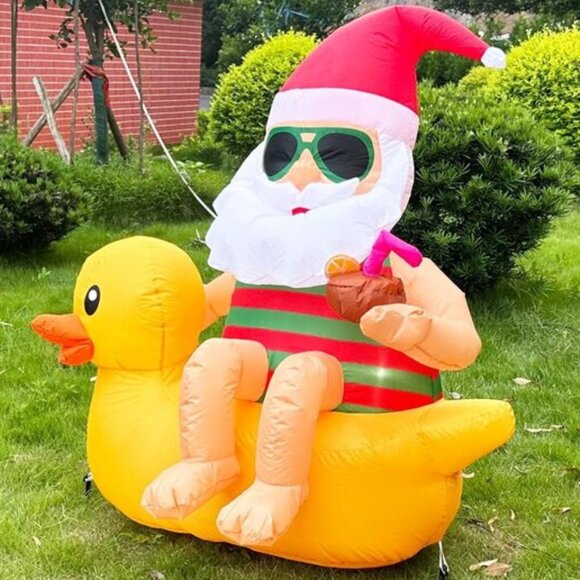 🆕4.5FT Christmas Inflatables Cute Blow Up Duck Santa Claus Outdoor Decorations - Picture 1 of 10